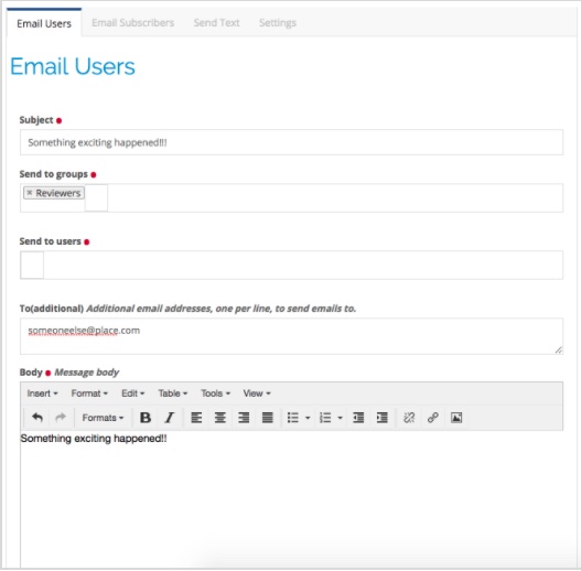 CastleCMS Email Users Format