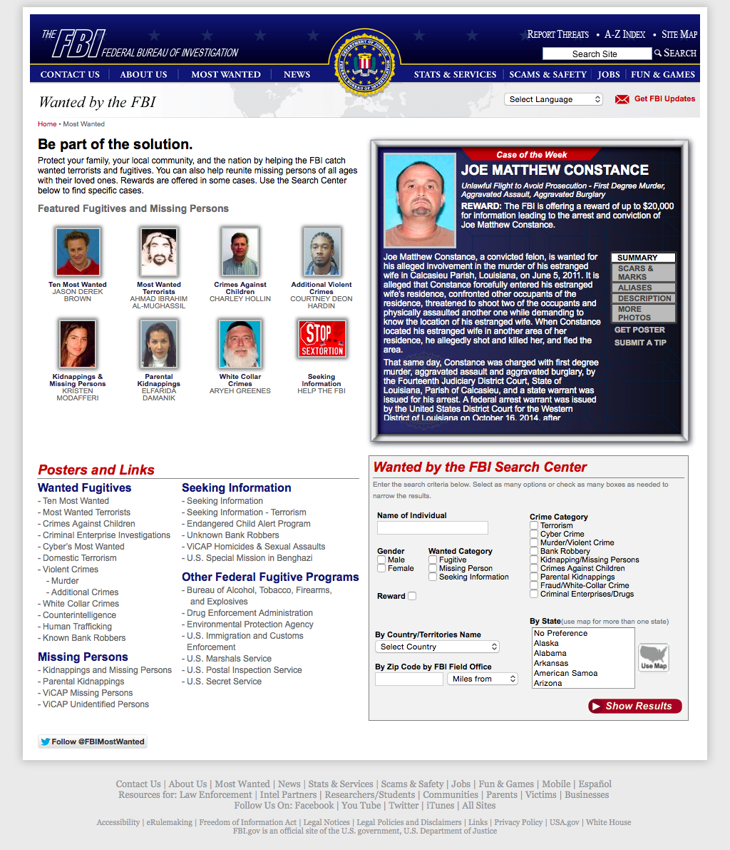 FBI Wanted page