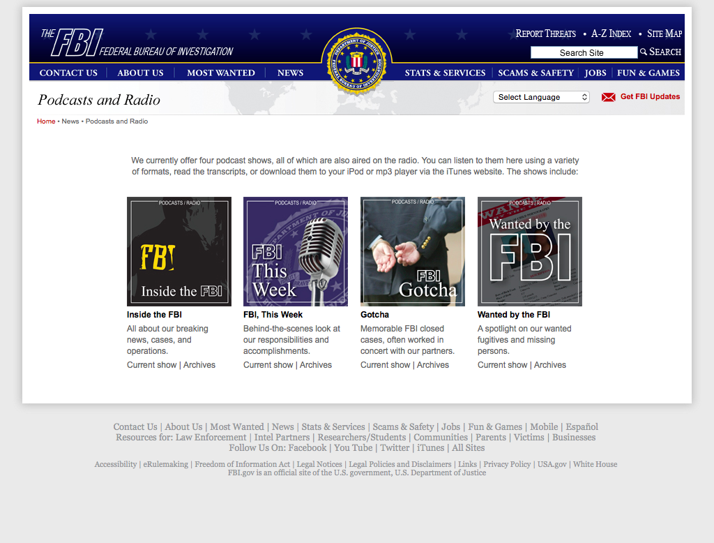 FBI Podcasts page