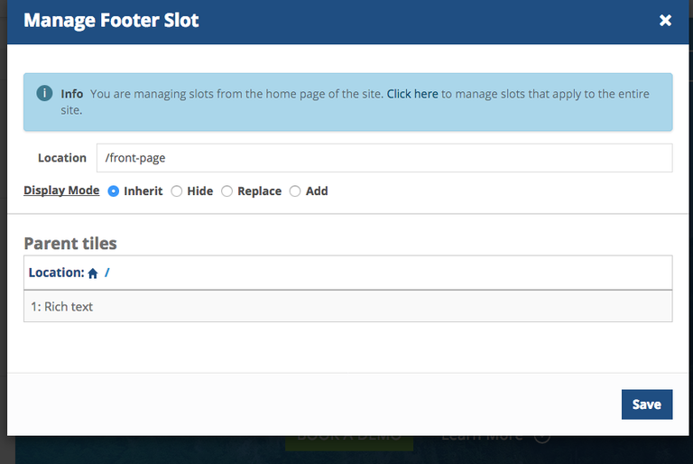 Manage Footer Slot