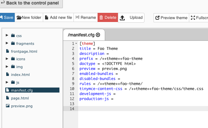 Manifest configuration file